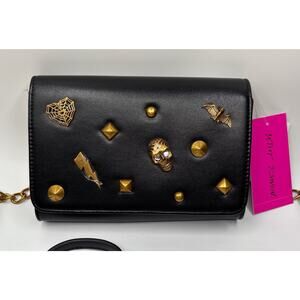NWT Betsey Johnson Black XO Sybil Crossbody Clutch Gold/Bronze Black Chain Strap